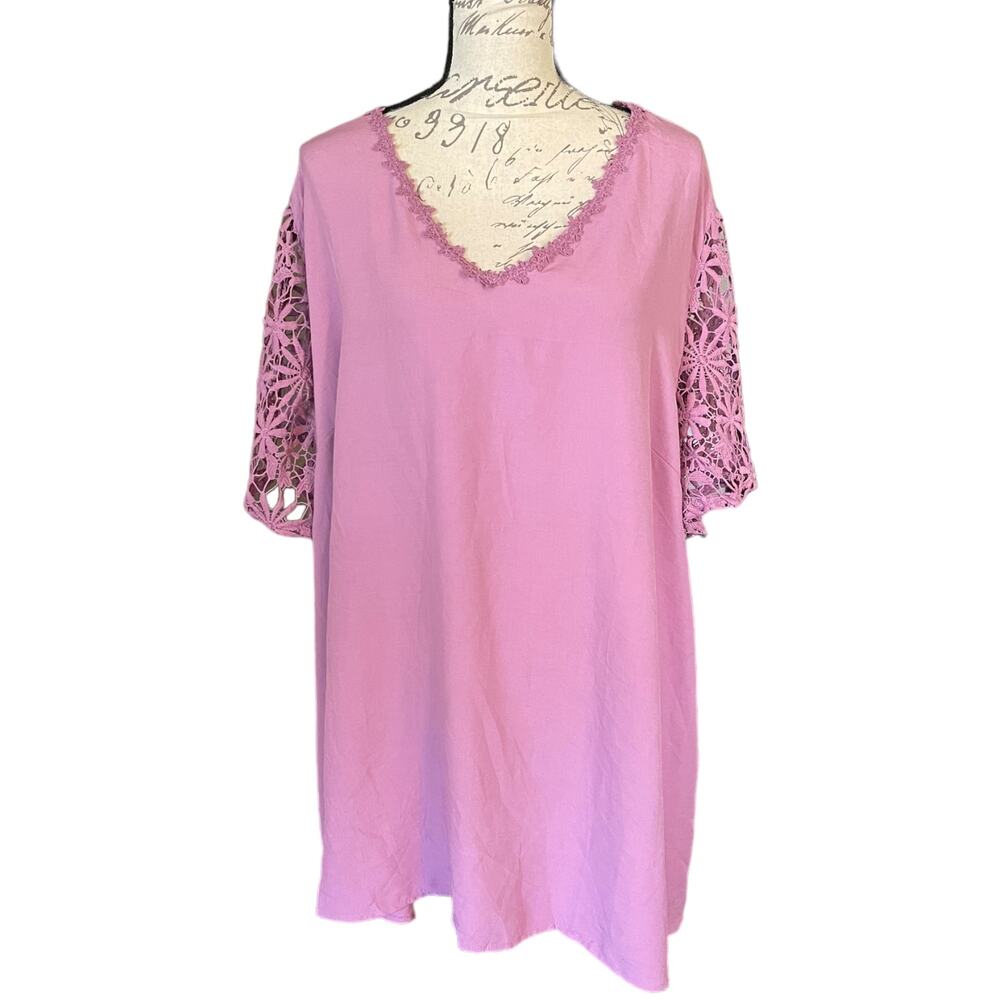Bloomchic Purple V Neck Floral Lace Sleeve Patchwork Size 26